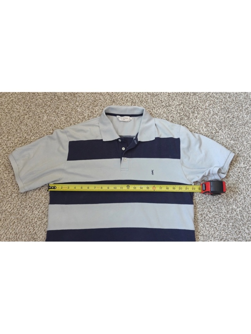 VINTAGE Yves Saint Laurent YSL Pour Homme Blue Striped Polo Shirt XL Luxury - Picture 2 of 9